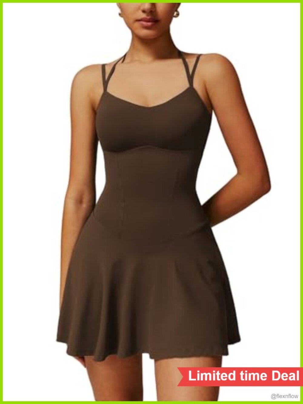 Women Tennis Dress Built-in Shorts Spaghetti Strap 2-in-1 Ruffle A-line Golf